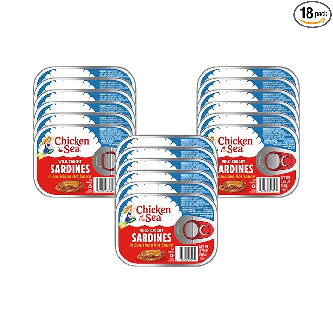 Chicken of the Sea Sardines in Louisiana Hot Sauce, 3.75 oz. Cans (Pack of 18), Wild Caught