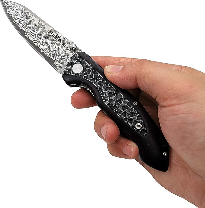 ALBATROSS Premium EDC Pocket Folding Knife with 3.5" Damascus Steel Blade & Ebony Wood Handle
