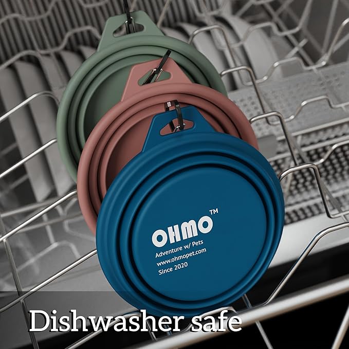 OHMO Collapsible Dog Bowl(2 Pack, Peacock&Light Blue 12oz/400ml) Premium Silicone Pet Water Bowls