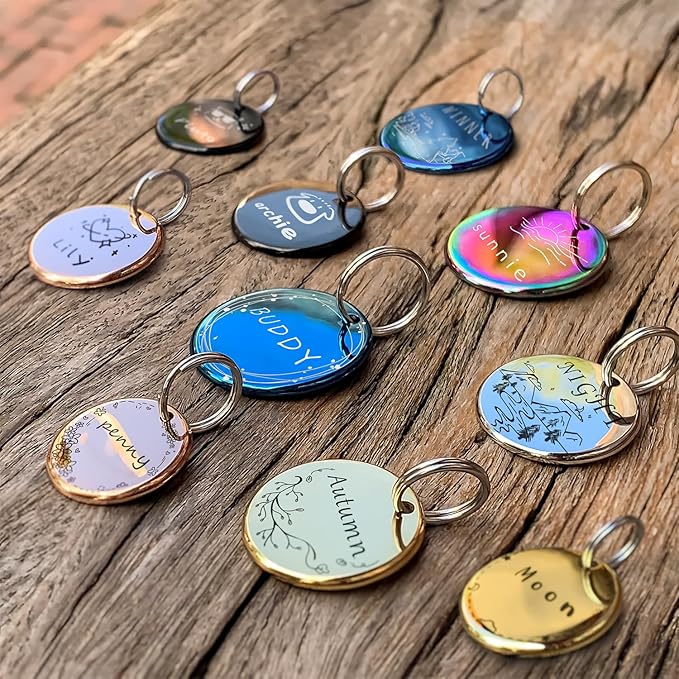 Name Pattern Art Design - Dog Tags Personalized for Pets - Custom Cats Dogs ID Tag - Stainless