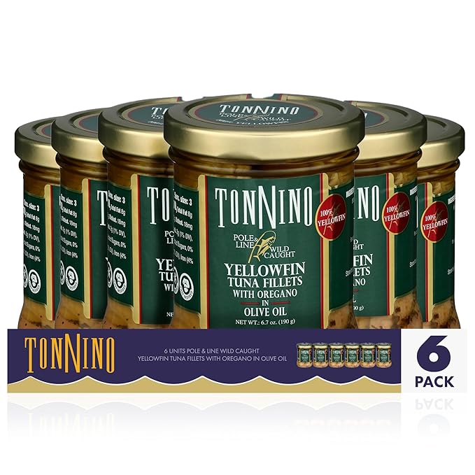 Tonnino Tuna Fish Yellowfin Pole&Line ??Oregano ??Pack of 6 ??Alternative to Salmon ??Protein