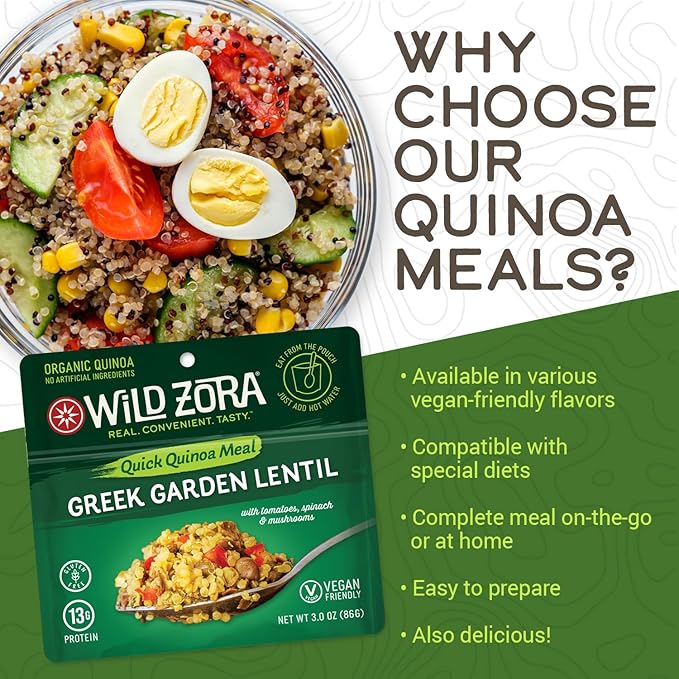 Wild Zora Instant Organic Quinoa Meals - Quick & Tasty Prepared Quinoa Bowls, Pantry Staples