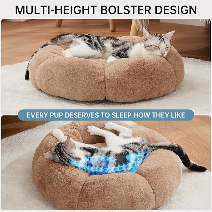 OhGeni 20 inches Calming Donut Dog & Cat Bed for Small Pets, Warming Comfort Fluffy Short Pile Fur
