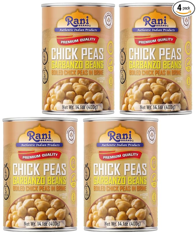 Rani Chick Peas, Garbanzo Beans (Boiled Chick Peas in Brine) Kabuli Chana 14oz (400g) Pack of 4 ~