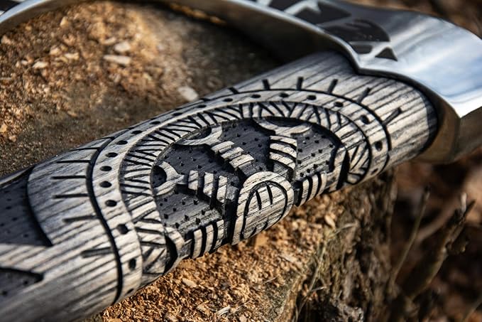 SHINY CRAFTS Viking Axe Hatchet - 27" Long Helm of Awe Carved Forged Steel With Engraving, Medieval