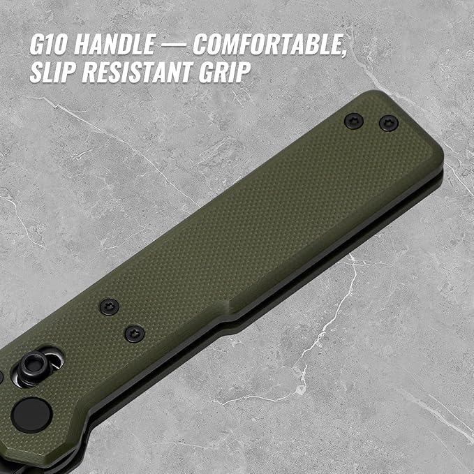 Tarcus Folding Pocket Knife, 3.5" D2 Steel DLC Blade G10 Handle, Lightweight EDC Knife with