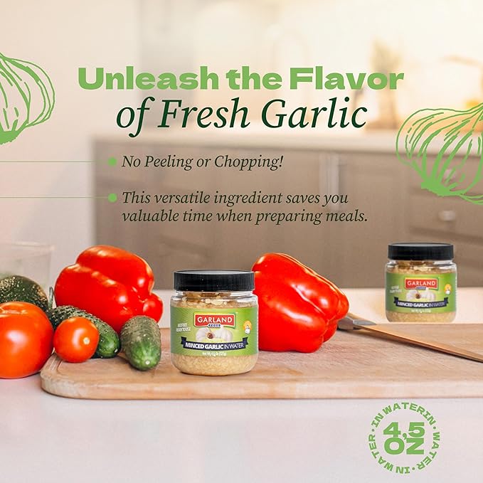Garland Food Minced Garlic in Water 4.5 oz ??Made in the USA - Minced Garlic in Jar for Fresh