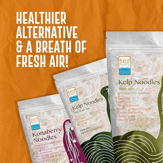 Sea Tangle Kelp Noodles (12oz) - 6 Pack - Low Calorie Asian Noodles for Healthy Noodle Dishes