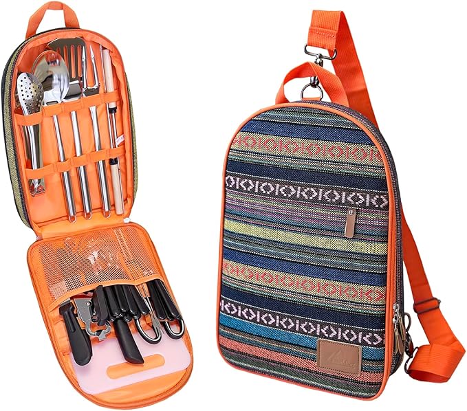 Portable Camping Kitchen Utensil Set-27 Piece Cookware Kit, Stainless Steel Outdoor Cooking and