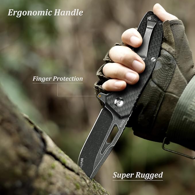 Folding Tactical Knife - Carbon Fiber Handle Liner Lock, S35VN Powder Steel Sharp Blade - 3.35''