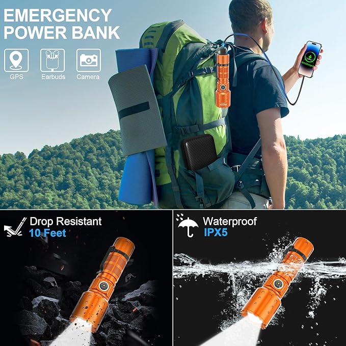 Flashlights High Lumens Rechargeable, Super Bright Long Range Small Powerful Flashlight, 6 Modes