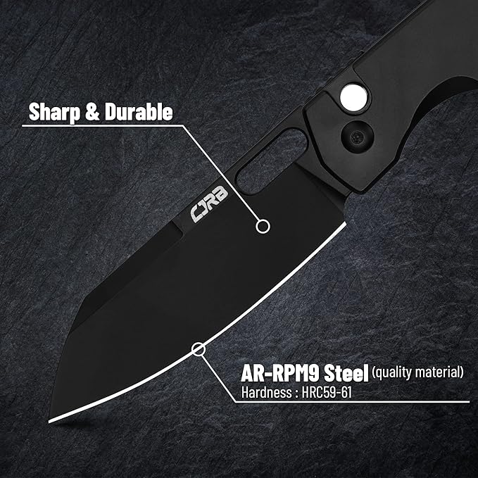 CJRB Pocket EDC Knife Ekko(J1929) Button Lock Small Folding Knife AR-RPM9 Steel Blade and Black PVD