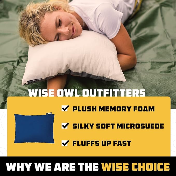 Wise Owl Outfitters Camping Pillow – Memory Foam Travel Pillow for Airplane Sleeping, Hiking