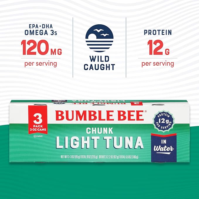 Bumble Bee Chunk Light Tuna In Water, 3 oz Cans (8 Packs of 3, 24 Cans Total) - Wild Caught