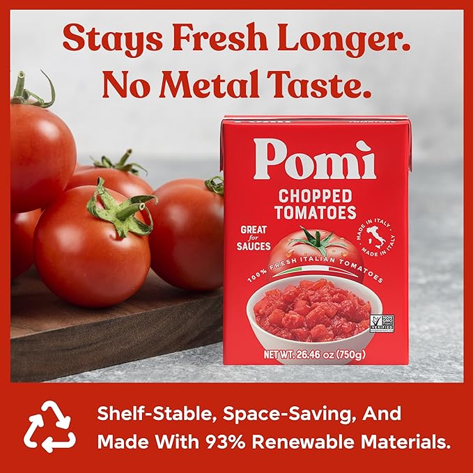 Pomì Chopped Tomatoes 26.46oz (Pack of 12) - Non-GMO, Gluten-Free, BPA-Free - 100% Fresh Italian