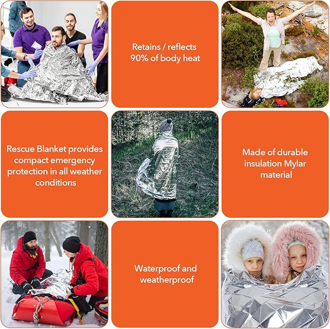 6 Pack Emergency Mylar Blanket, Emergency Blanket Space Blanket Survival Rescue Insulating