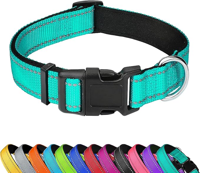 Reflective Dog Collar, Adjustable Soft Neoprene Padded Nylon Pet Collars with Buckle for Puppy and
