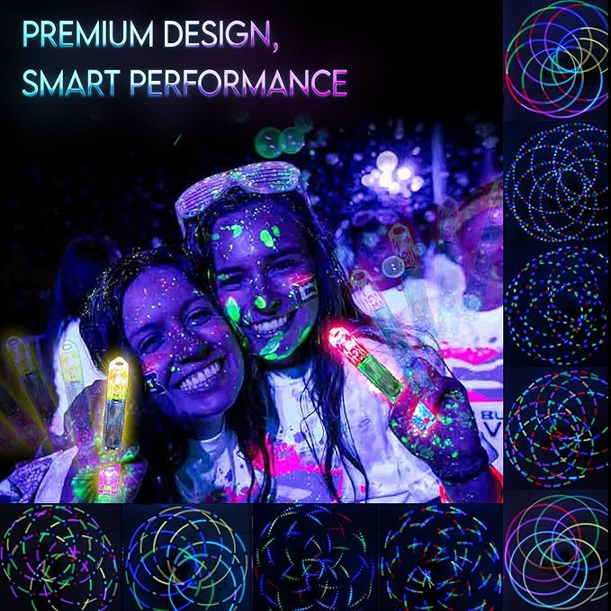 UltraPoi Ultralight LED Glow Stick (Pair (2)) - Customizable Rainbow Light Stick with Over 70
