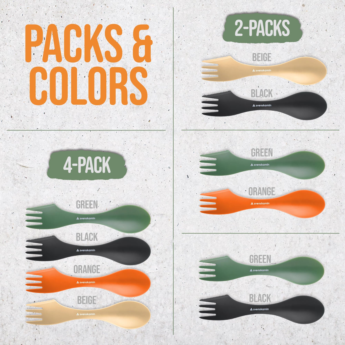 Reusable Camping Spork Set 4-Pack - 3-in-1 Travel Sporks, Lightweight Durable Utensils & Silverware
