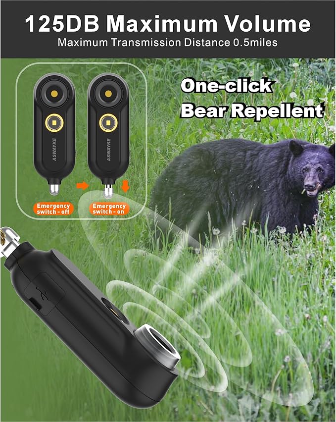 125dB Rechargeable Bear Horn,IPX5 Waterproof & LED Flashlight Bear Deterrent Device for Hiking