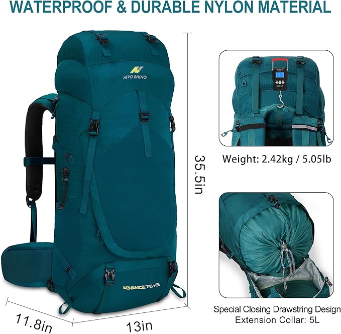 N NEVO RHINO Internal Frame Hiking Backpack 50/60/65/70/80L, Mountain Climbing Camping Backpack
