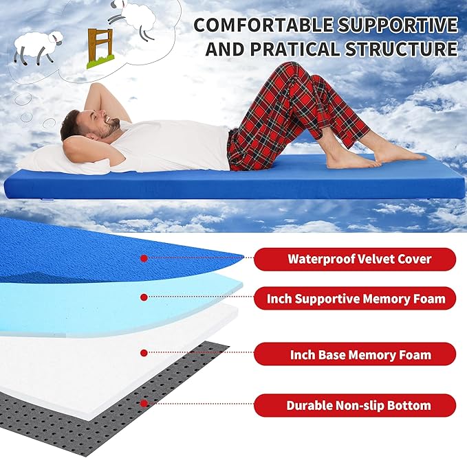 HOMBYS 3 INCH Thick Waterproof Memory Foam Camping Mattress for Outdoor Sleeping, Portable Roll Up