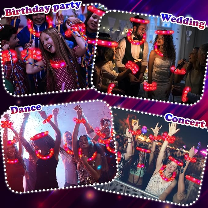 24 PCS Red Glow Sticks Party Favors for Kids, Light Up Necklaces Bracelets Accessories for