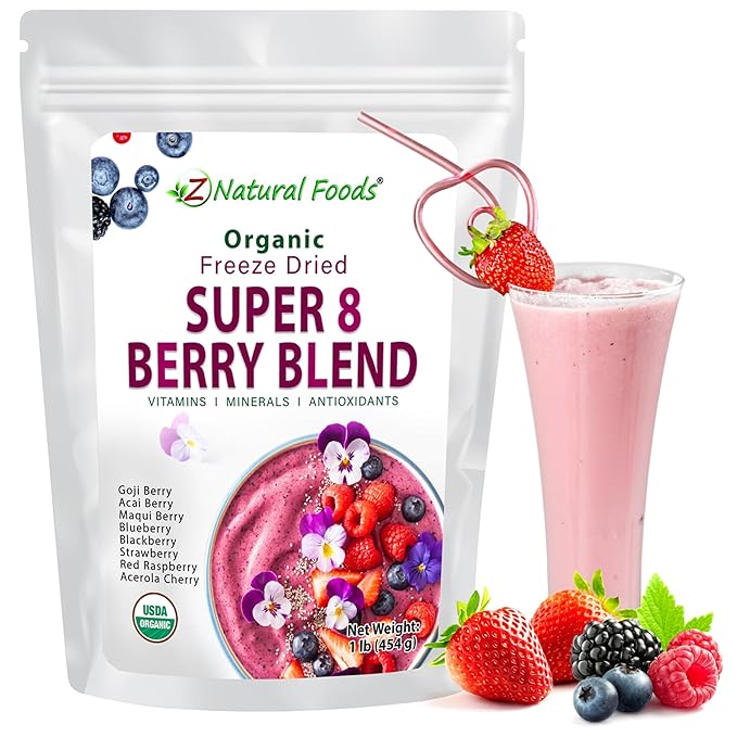 Z Natural Foods Super 8 Berry Blend - Organic Freeze Dried Berry Powder, Fruit Superfood Powder