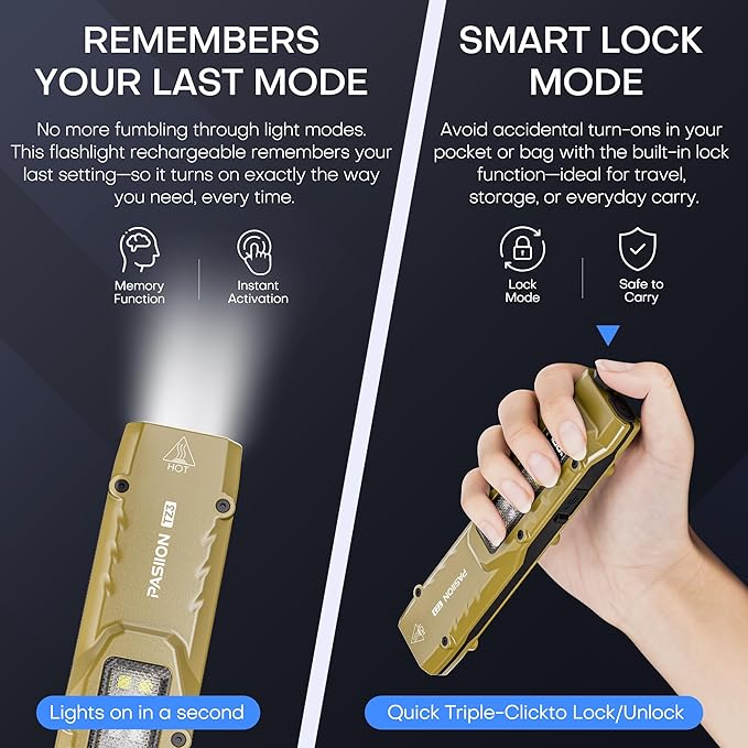 EDC Tactical Flashlight, Flat Flashlights Rechargeable,Dual-Switches LED Small Flashlight with