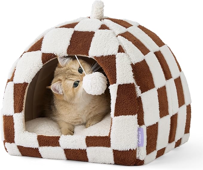 Lesure Cute Cat Beds for Indoor Cats - 2 in 1 Cat Cave Bed for Kittens and Small Pets, House with