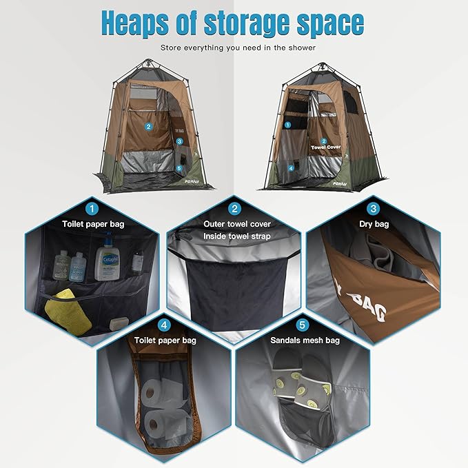 Camping Shower Tent Deluxe Changing Room Easy Set Up Privacy Shelter,Large Toilet Tent with Floor