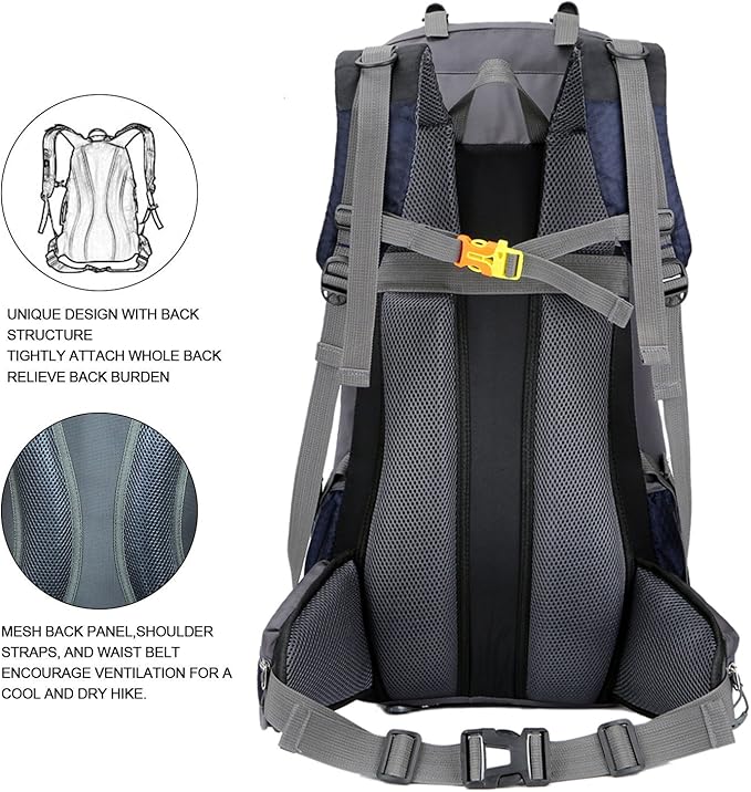 Bseash 60L Waterproof Hiking Camping Backpack with Rain Cover, Large Outdoor Sport Travel Daypack