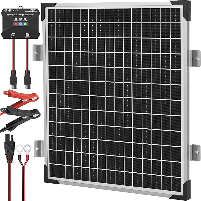 Solar Panel Kit 50W 12V, Solar Battery Trickle Charger Maintainer, Waterproof Solar Panel + Upgrade