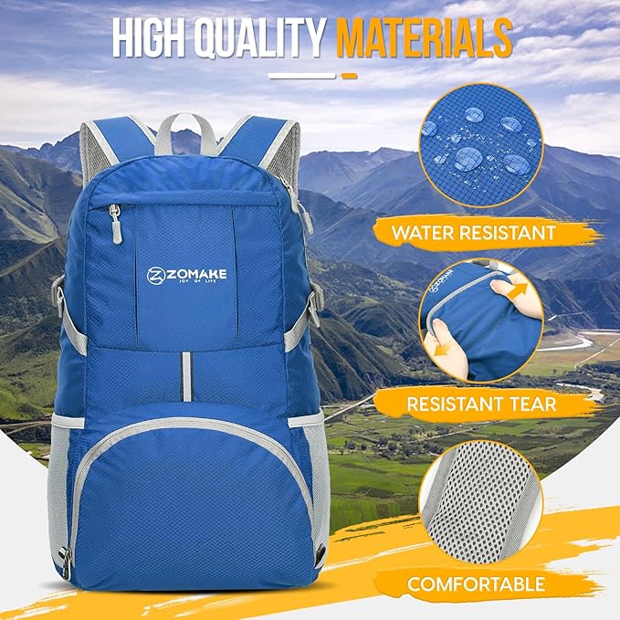 ZOMAKE Lightweight Packable Backpack 35L, Light Foldable Backpacks Water Resistant Collapsible