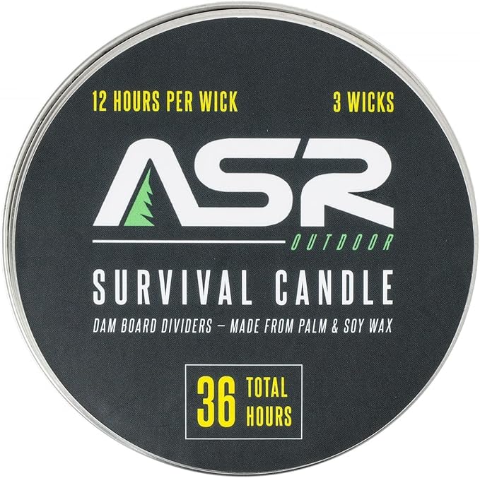 ASR Outdoor 36 Hour Camping Survival Emergency Light Wax Candle Fire Starter in Portable Tin Box, 3