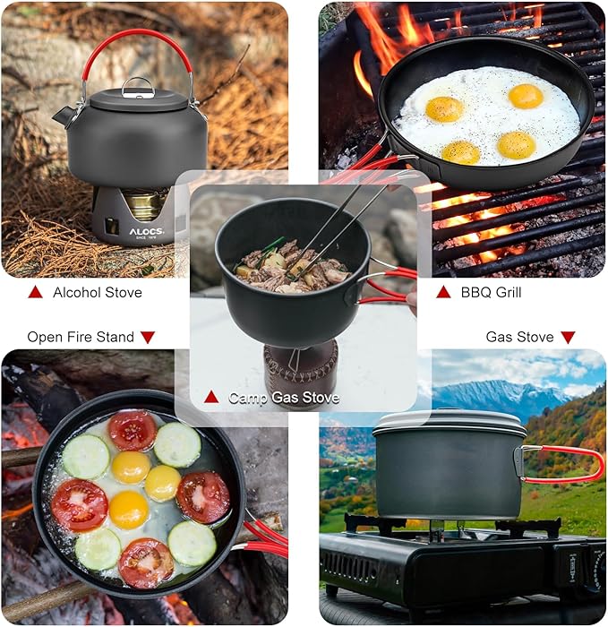 Alocs Camping Cookware Set Camping Gear, Compact Camping Pots and Pans Set, Durable Hard Alumina