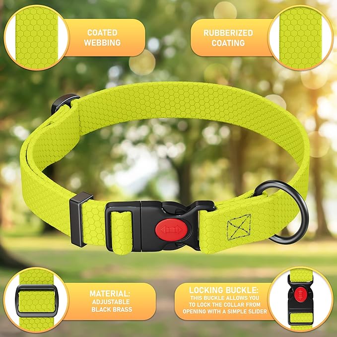 Adjustable Dog Collar with QR Code Dog Tag ID Attached - Made in USA - Honeycomb Waterproof Heavy