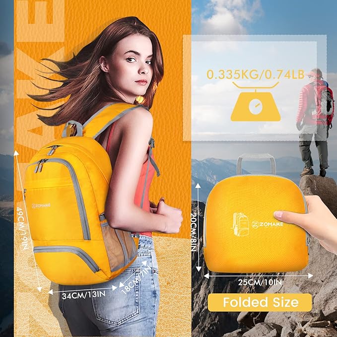 ZOMAKE Lightweight Packable Backpack 30L, Foldable Hiking Backpacks Water Resistant Compact Folding