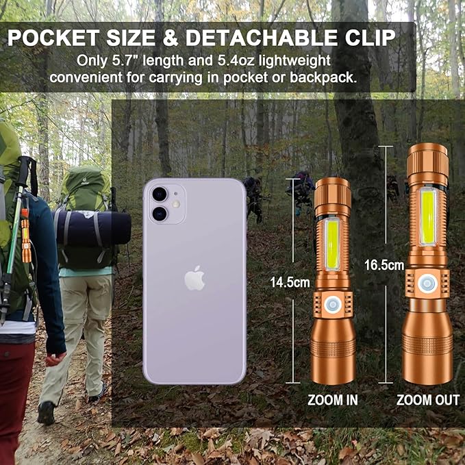 UV Flashlight Black Light, USB Rechargeable Flashlight with Magnetic Base - High Flash Light, Side