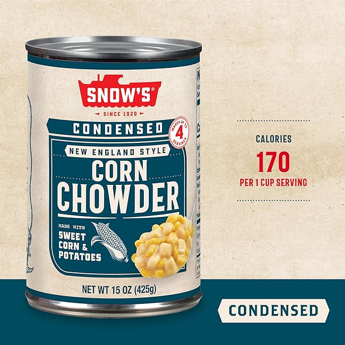 Snow's Condensed Corn Chowder, 15 oz Can (Pack of 12) - Creamy and Comforting Chowder with Corn