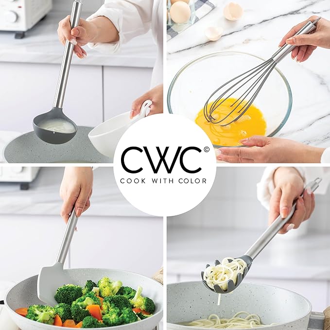 COOK WITH COLOR Silicone Cooking Utensils, Kitchen Utensil Set, Easy to Clean Silicone Kitchen