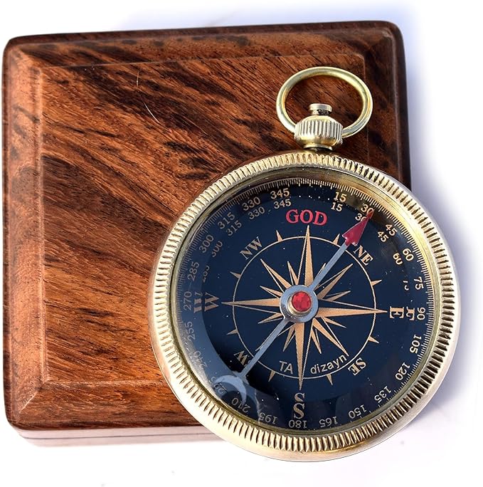 Trust in The Lord With All Your Heart - Proverbs 3:5-6 Quote Engraved Compass With Wooden Box