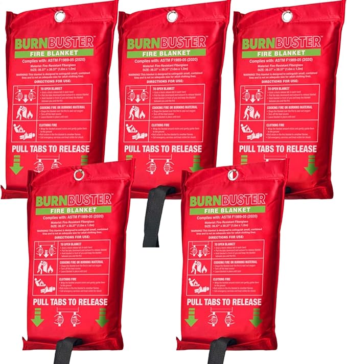 5-Pack Emergency Fire Blanket - ASTM Certified Fire Suppression Blanket for Home, Kitchen, Grill
