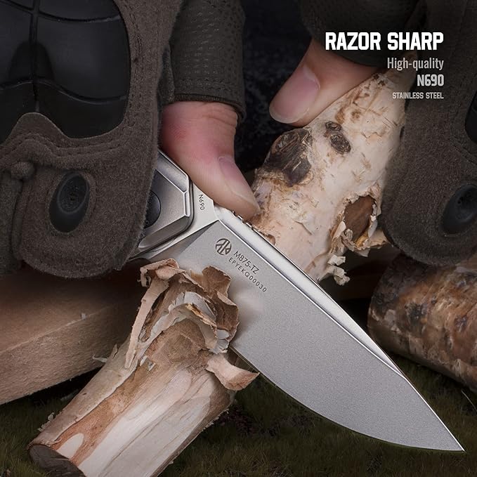 Ruike Tactical Folding Pocket Knife for Men,N690 Stainless Steel Blade,TC4 Titanium Alloy