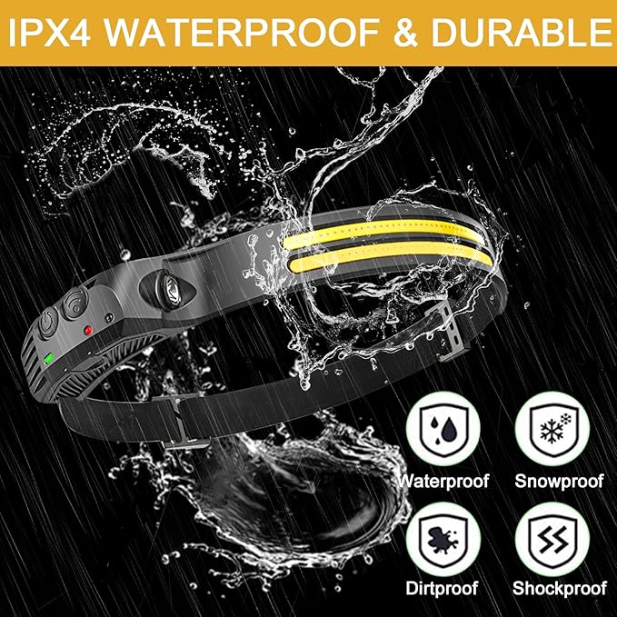 New LED Headlamp Rechargeable, 230° COB Super Bright Head Lights for Forehead, 6Mode Hard Hat Light