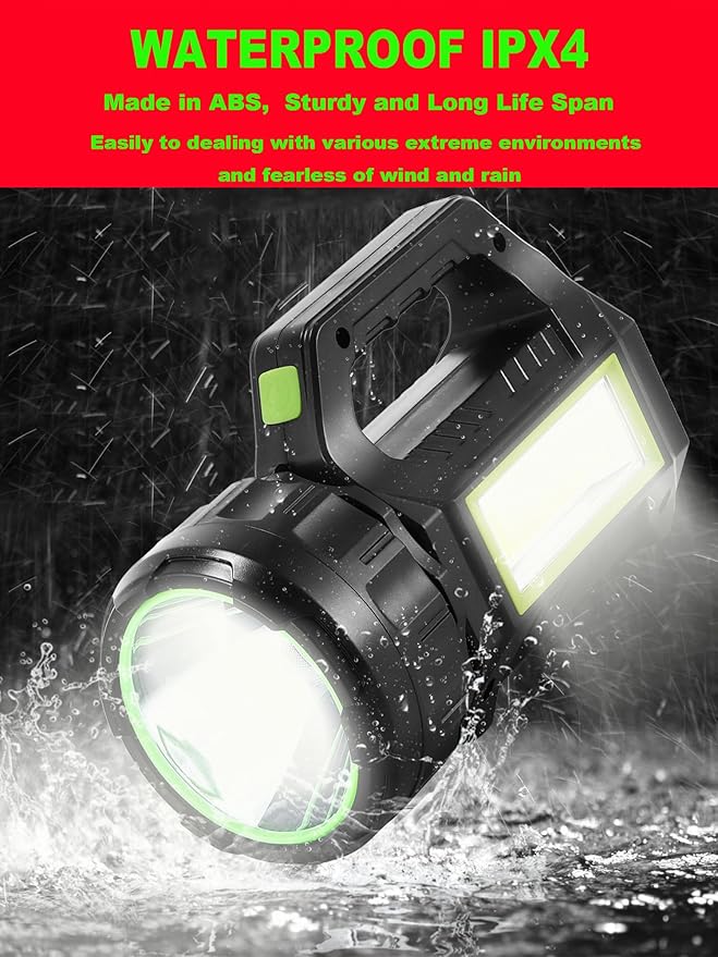 LED Searchlight LED Lantern, Solar Rechargeable Super Bright 10000LM Handheld LEDs Spotlight