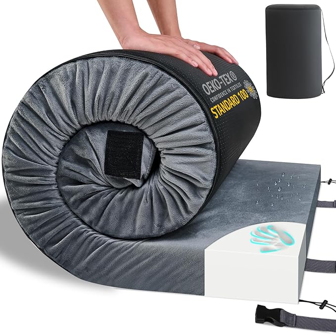 HomeMate CertiPUR-US Memory Foam Camping Mattress Pad Portable Roll Up Mattress for Adults Sleeping