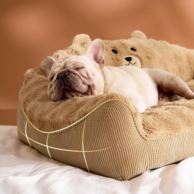 LE SURE Cute Cat Couch for Pets - Fluffy Original Bear Design for Small Dog Bed, Supportive Dog