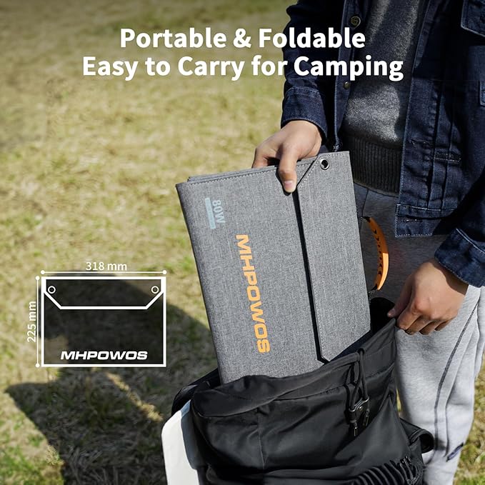 80W Foldable Solar Panel, Portable Solar Charger with 4 Ports (DC/USB-C/2xUSB-A) & 7-in-1