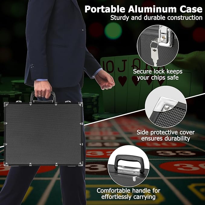 GYMAX Poker Chips Set, 300 PCS Texas Hold 'em Casino Chip Set w/Carrying Case, 6 Decks of Cards, 5
